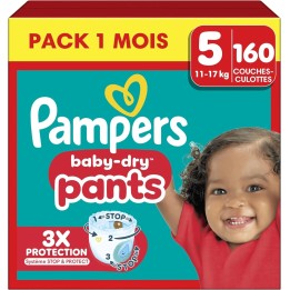 Pampers Pants Baby-Dry taille 5 (11-17 kg), pack 1 mois de 160 couches-culottes