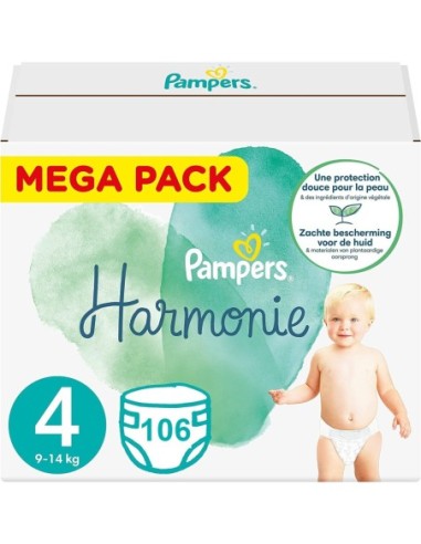 PAMPERS HARMONIE TAILLE 4 106 COUCHES (9-14 KG)