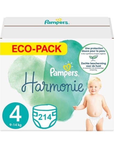 PAMPERS HARMONIE TAILLE 4 214 COUCHES (9-14 KG)