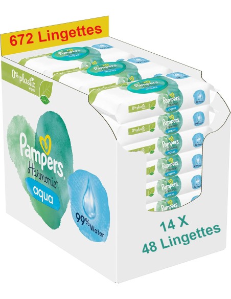 PAMPERS LINGETTES AQUA HARMONIE 672 LINGETTES 14 PAQUETS DE 48 LINGETTES