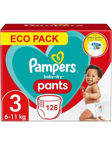 PAMPERS PANTS TAILLE 3 BABY-DRY COUCHES-CULOTTES 126 COUCHES (6-11 kg)