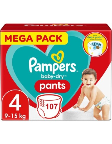 PAMPERS PANTS TAILLE 4 BABY-DRY COUCHES-CULOTTES 107 COUCHES (9-15 KG)
