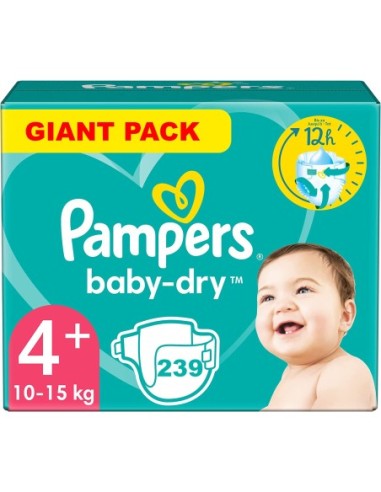 PAMPERS BABY-DRY TAILLE 4 PLUS 239 COUCHES (10-15 KG)