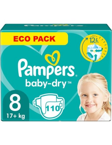 PAMPERS BABY DRY TAILLE 8 110 COUCHES + 17 KG
