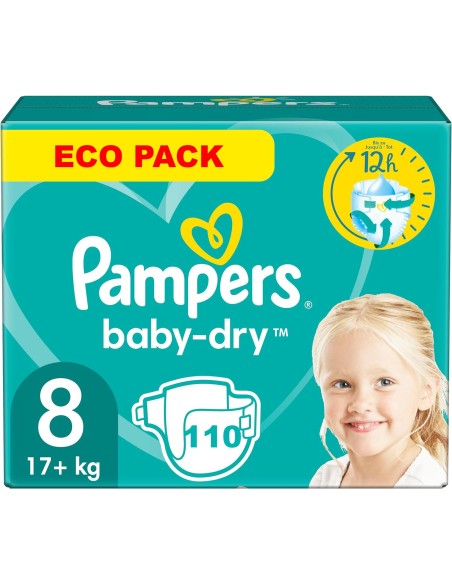 PAMPERS BABY DRY TAILLE 8 110 COUCHES + 17 KG