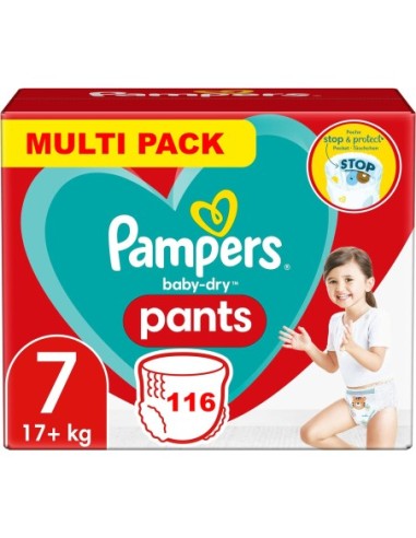 PAMPERS PANTS TAILLE 7 BABY-DRY COUCHES-CULOTTES 116 COUCHES (+17 KG)