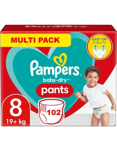 PAMPERS PANTS TAILLE 8 BABY-DRY COUCHES-CULOTTES 102 COUCHES (+18 KG)