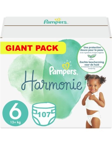 PAMPERS HARMONIE TAILLE 6 107 COUCHES (13-18 KG)