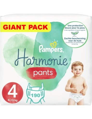 PAMPERS PANTS TAILLE 4 HARMONIE COUCHES-CULOTTES 190 COUCHES (9-15 kg)