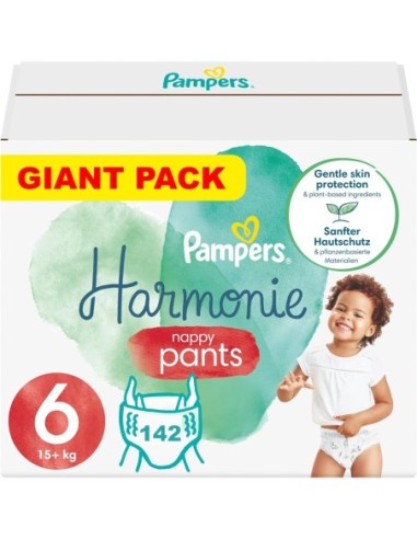 PAMPERS PANTS TAILLE 6 HARMONIE COUCHES-CULOTTES 142 COUCHES (15+ kg)
