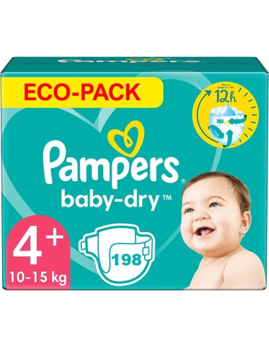 PAMPERS BABY-DRY TAILLE 4 PLUS 198 COUCHES (10-15 KG)