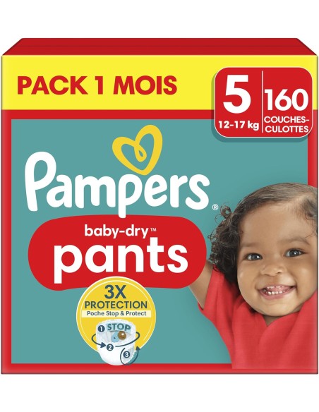 PAMPERS PANTS TAILLE 5 BABY-DRY COUCHES-CULOTTES 160 COUCHES (12-17 KG)