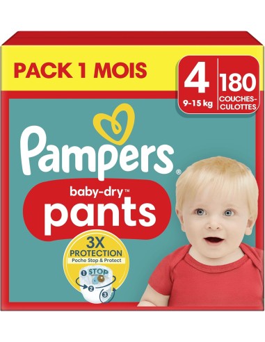 PAMPERS PANTS TAILLE 4 BABY-DRY COUCHES-CULOTTES 180 COUCHES (9-15 KG)