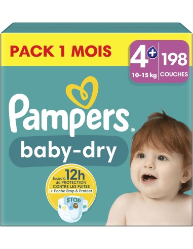 PAMPERS BABY-DRY TAILLE 4 PLUS 198 COUCHES (10-15 KG)