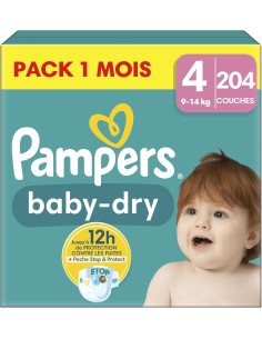 PAMPERS BABY-DRY TAILLE 4 204 COUCHES (9-14 KG)