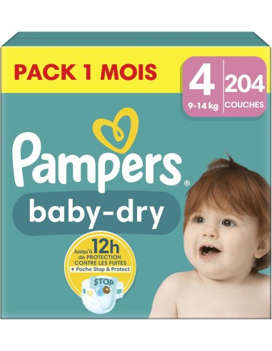 PAMPERS BABY-DRY TAILLE 4 204 COUCHES (9-14 KG)