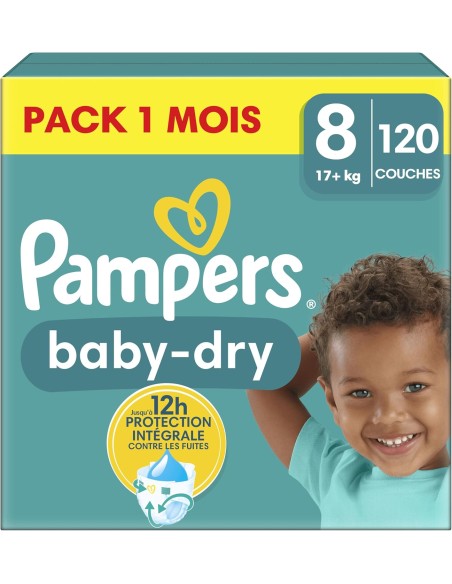 PAMPERS BABY DRY TAILLE 8 120 COUCHES + 17 KG