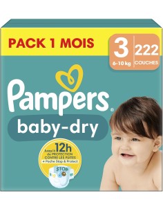 PAMPERS BABY-DRY TAILLE 3 222 COUCHES (6-10 KG)