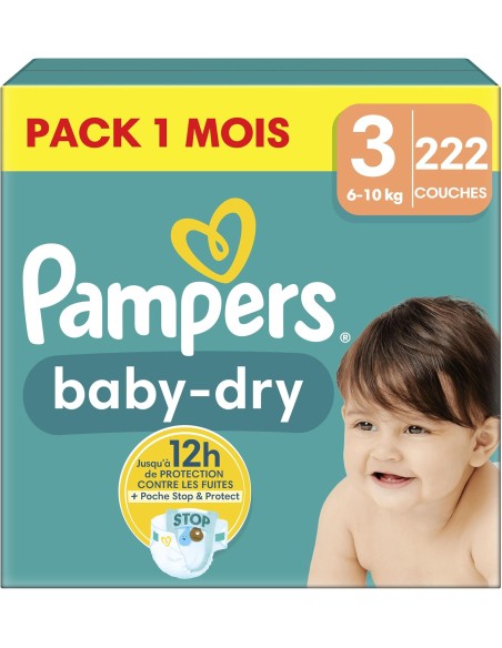 PAMPERS BABY-DRY TAILLE 3 222 COUCHES (6-10 KG)