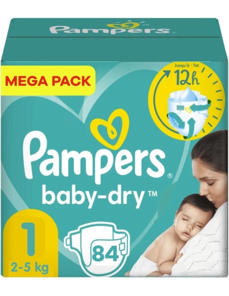 PAMPERS TAILLE 1 BABY DRY 84 COUCHES (2-5 KG)