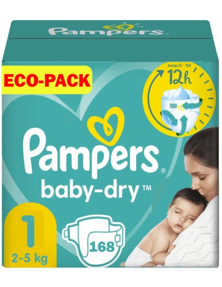PAMPERS TAILLE 1 BABY DRY 168 COUCHES (2-5 KG)