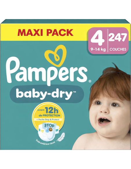 PAMPERS BABY-DRY TAILLE 4 247 COUCHES MAXI PACK (9-14 KG)