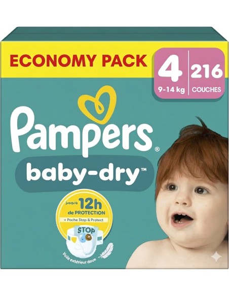 PAMPERS BABY-DRY TAILLE 4 216 COUCHES ECONOMY PACK (9-14 KG)