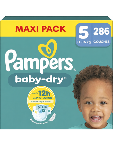 PAMPERS BABY-DRY TAILLE 5 286 COUCHES MAXI PACK...