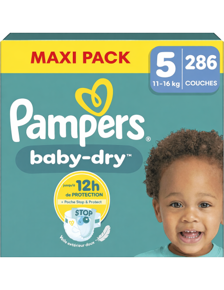 PAMPERS BABY-DRY TAILLE 5 286 COUCHES MAXI PACK 11-16 KG