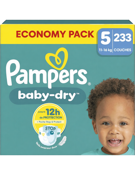 PAMPERS BABY-DRY TAILLE 5 233 COUCHES ECONOMY PACK 11-16 KG