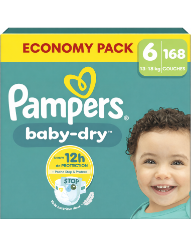 PAMPERS BABY-DRY TAILLE 6 168 COUCHES ECONOMY...
