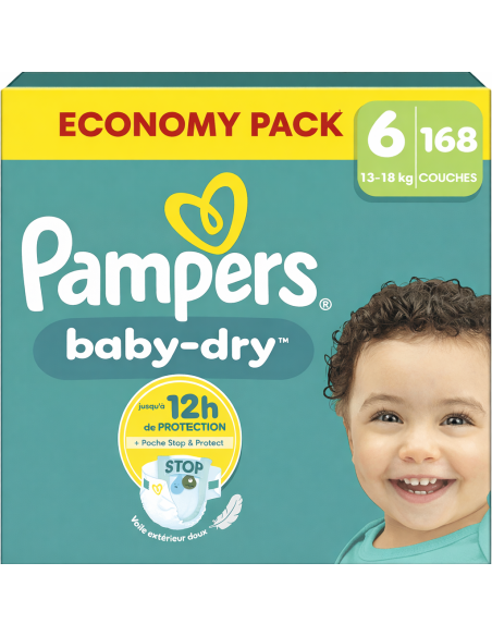 PAMPERS BABY-DRY TAILLE 6 168 COUCHES ECONOMY PACK 13-18 KG