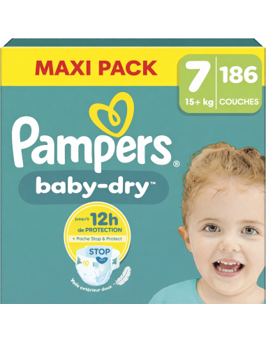 PAMPERS BABY-DRY TAILLE 7 186 COUCHES MAXI PACK...