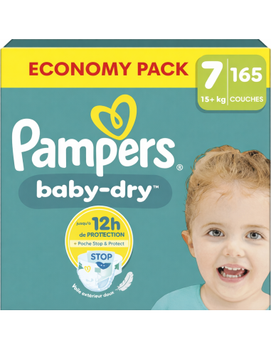 PAMPERS BABY-DRY TAILLE 7 165 COUCHES ECONOMY...