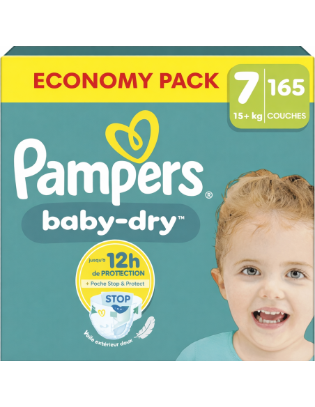 PAMPERS BABY-DRY TAILLE 7 165 COUCHES ECONOMY PACK +15KG