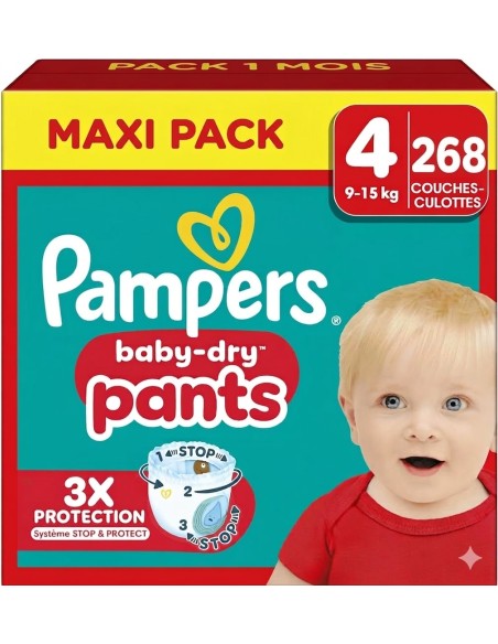 PAMPERS PANTS TAILLE 4 BABY-DRY 268 COUCHES CULOTTES MAXI PACK 9-15 KG