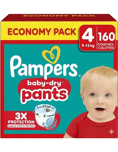 PAMPERS PANTS TAILLE 4 BABY-DRY 160 COUCHES CULOTTES ECONOMY PACK 9-15 KG