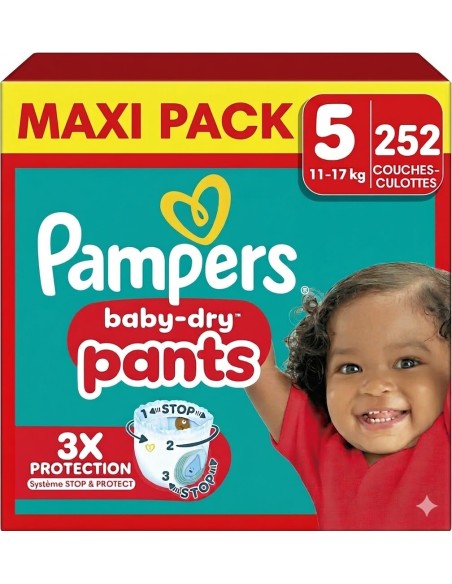 PAMPERS PANTS TAILLE 5 BABY-DRY 252 COUCHES CULOTTES MAXI PACK 12-17 KG