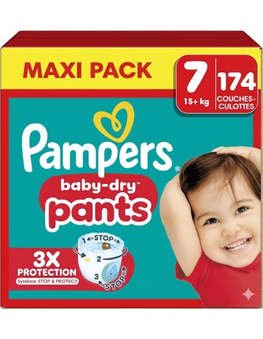 PAMPERS PANTS TAILLE 7 BABY-DRY 174 COUCHES...