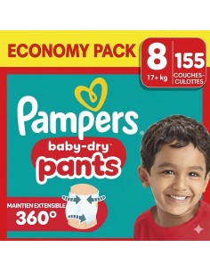PAMPERS PANTS TAILLE 8 BABY-DRY 155 COUCHES CULOTTES ECONOMY PACK +17 KG