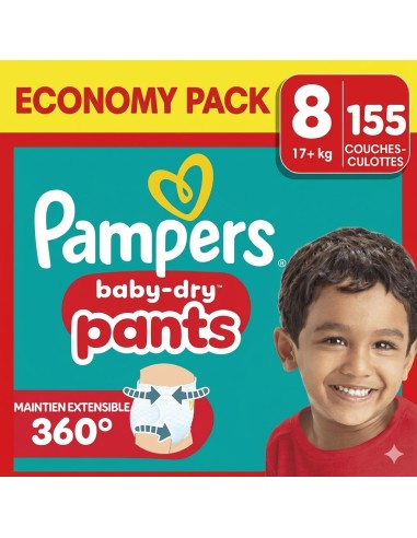 PAMPERS PANTS TAILLE 8 BABY-DRY 155 COUCHES...
