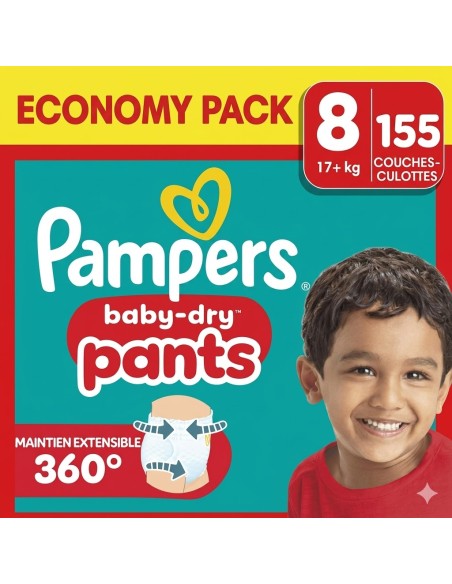 PAMPERS PANTS TAILLE 8 BABY-DRY 155 COUCHES CULOTTES ECONOMY PACK +17 KG
