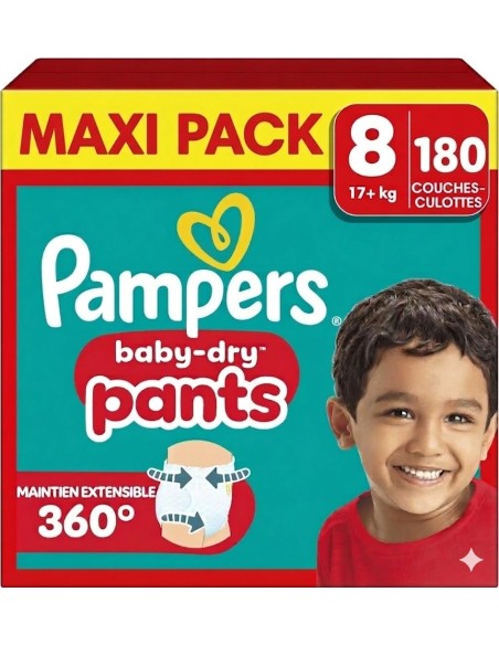 PAMPERS PANTS TAILLE 8 BABY-DRY 180 COUCHES CULOTTES MAXI PACK +17 KG