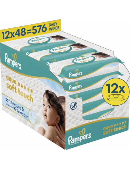 PAMPERS AQUA SOFT TOUCH LINGETTES 12X48 576 LINGETTES