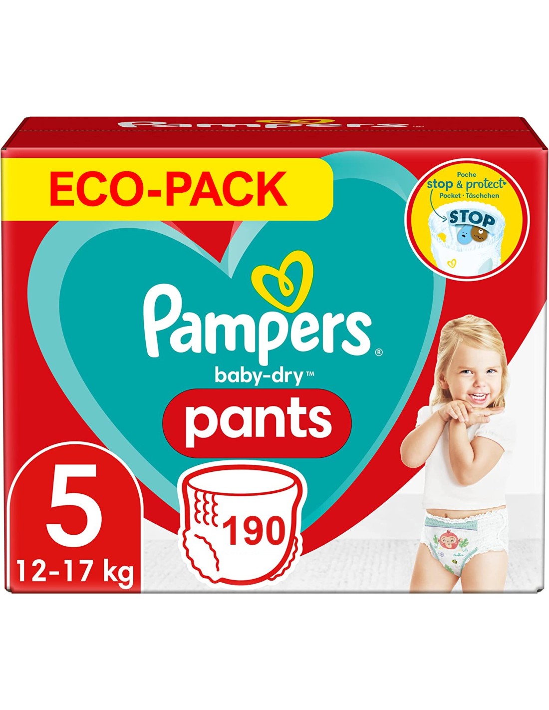 Pampers Couches Baby-Dry Taille 5+ (12-17kg) Jusqu'à 12h Bien Au Sec et  Avec Double-Barrière Anti-Fuites, 36 Couches : : Bébé et  Puériculture