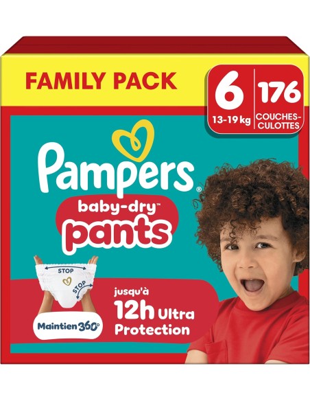 PAMPERS PANTS TAILLE 6 BABY-DRY 176 COUCHES CULOTTES FAMILY PACK 13-19 KG