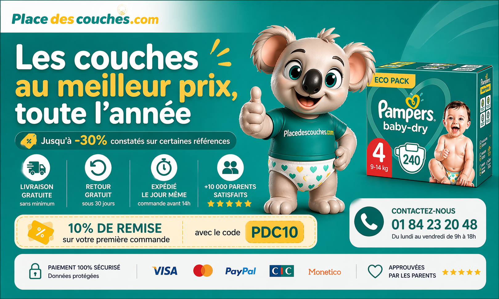 Couches Pampers pas ch&egrave;res - livraison rapide - Place des Couches